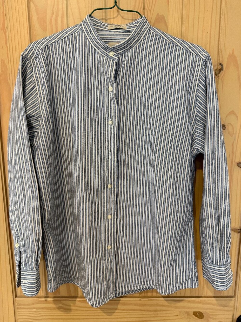 VINTAGE 90s J. Crew Striped Button Down Banded Collar Shirt Men's Large EUC